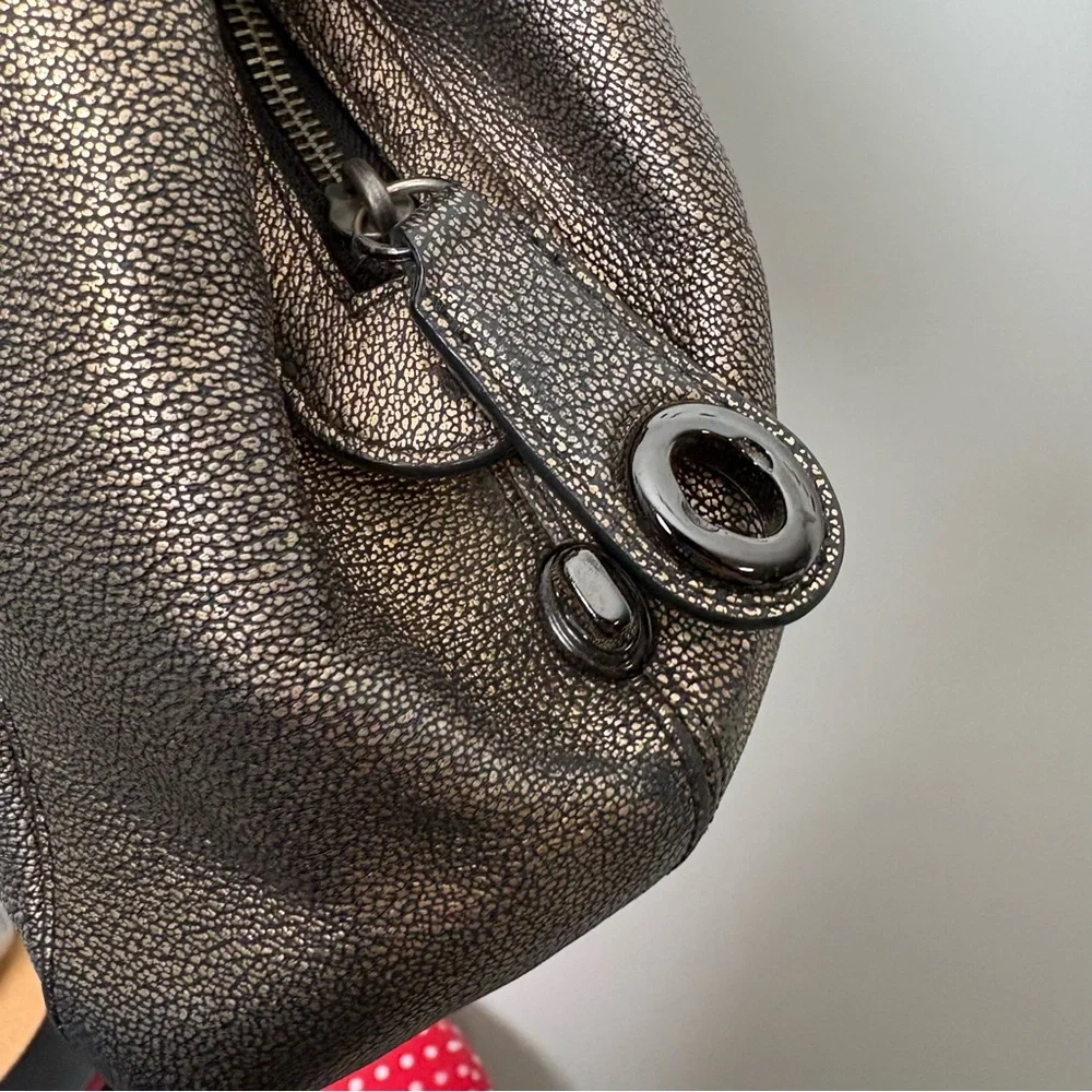 Coach Edie Metallic Gold Pebbled Shoulder Bag